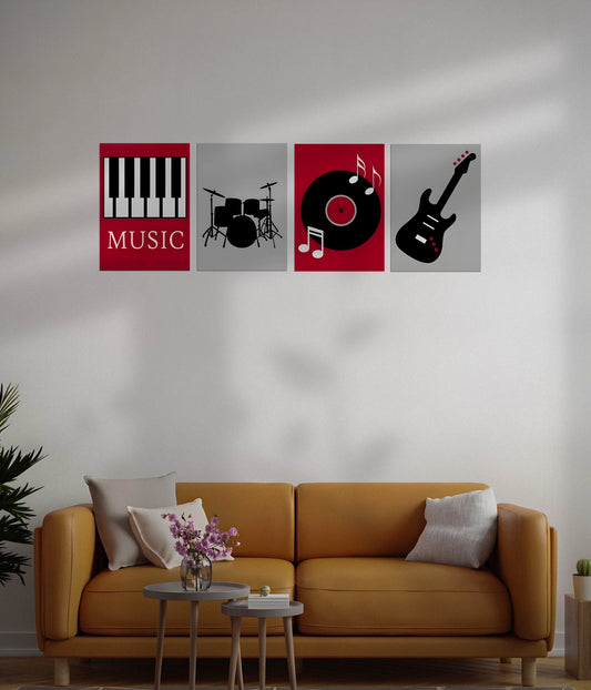 4-Piece Music Posters Set in Living Room - Everanta