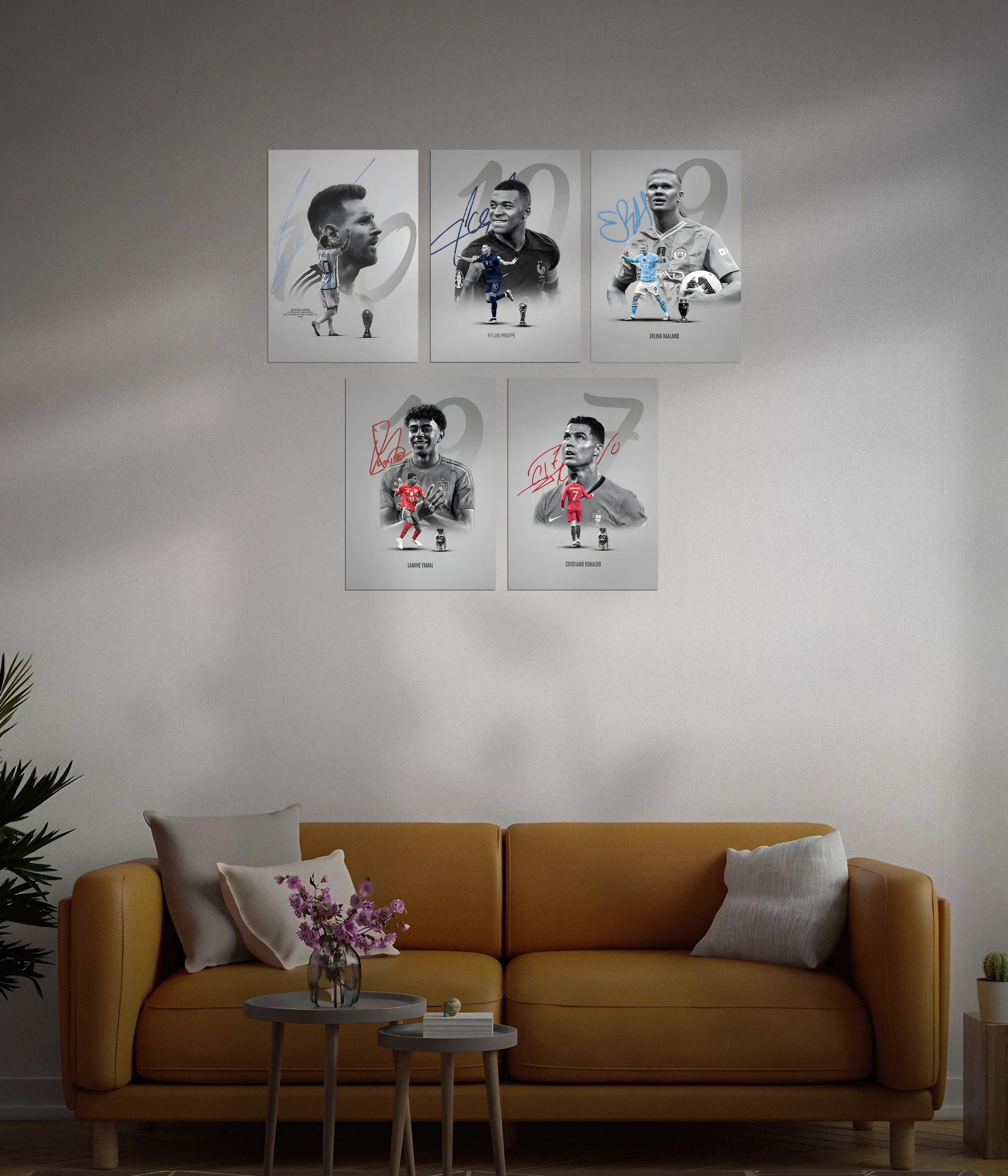 5 Piece Top Football Legends Poster Set in Living Room - Everanta