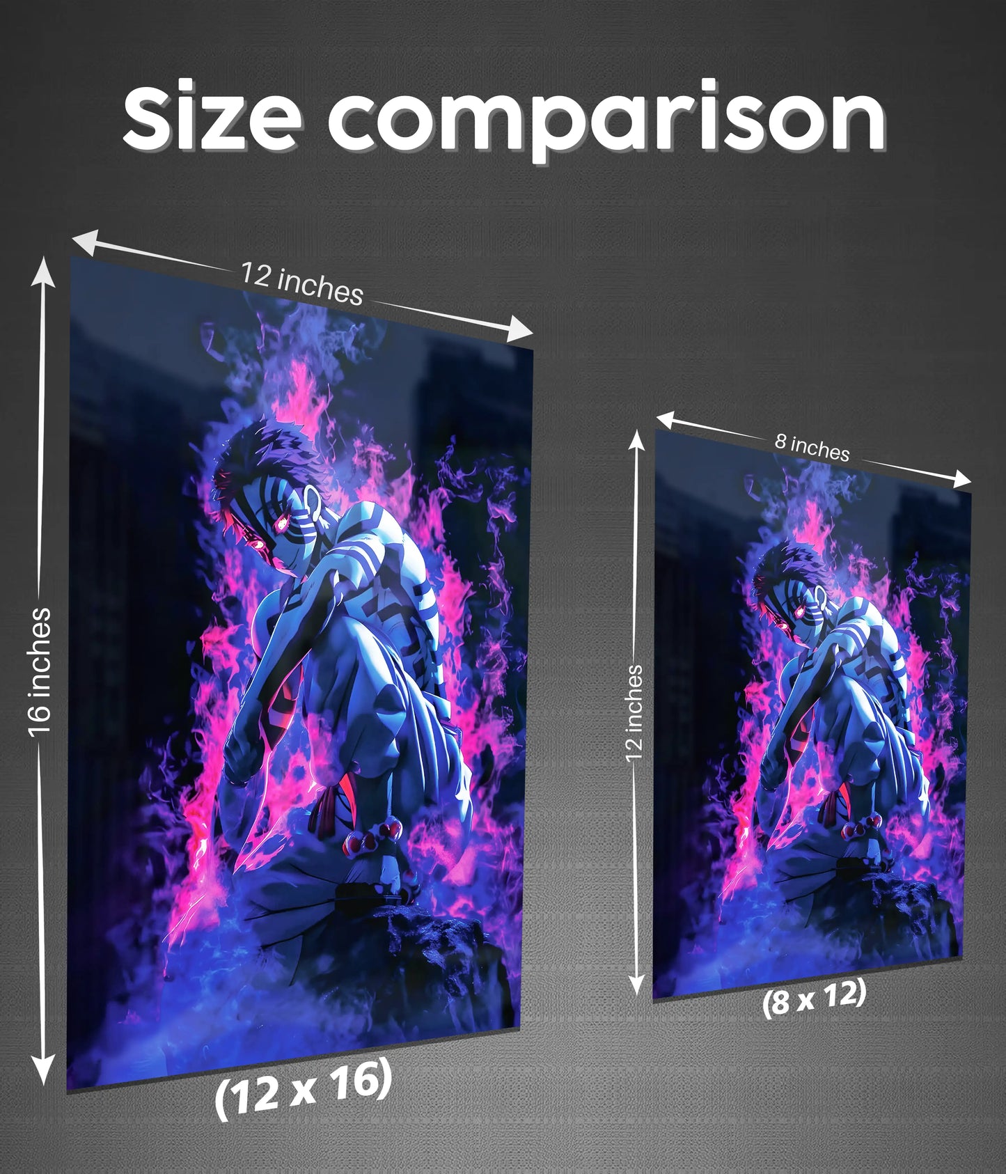 Akaza – Upper Moon Rage Metal Poster Size Comparison - Everanta