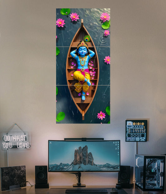 Bal Krishna on Lotus Boat – Devotional Split Poster Main Image - Everanta