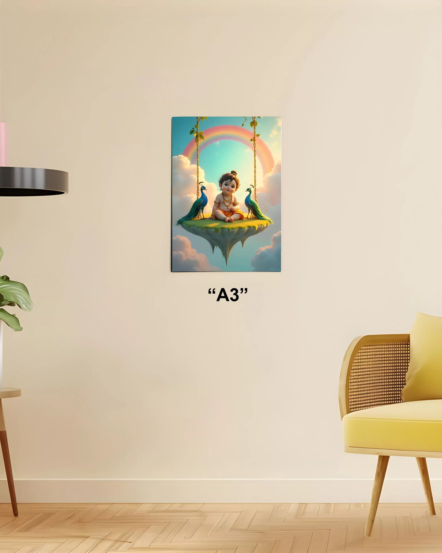 Bal Krishna on Swing – Devotional Wall Poster A3 Size - Everanta