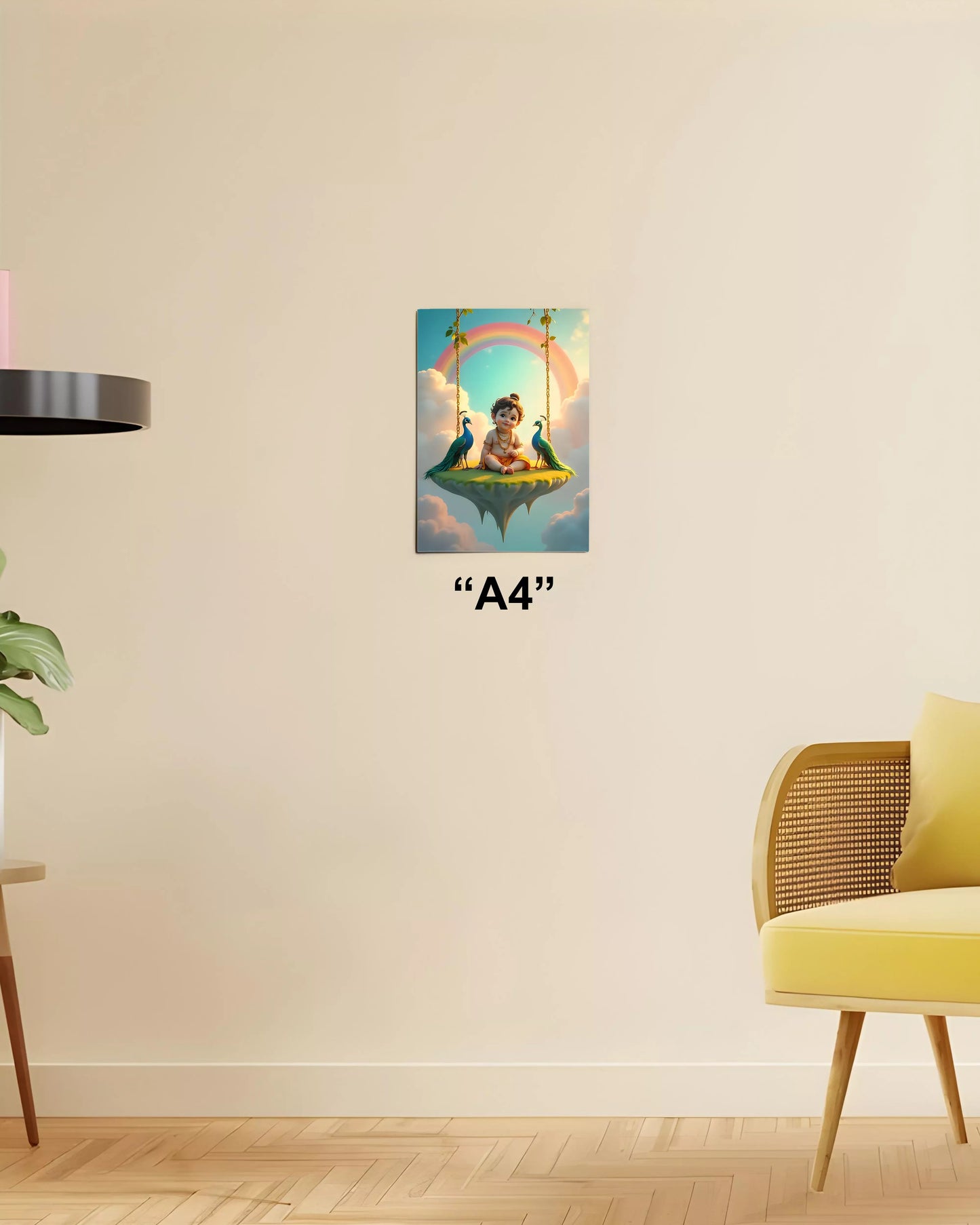 Bal Krishna on Swing – Devotional Wall Poster A4 Size - Everanta