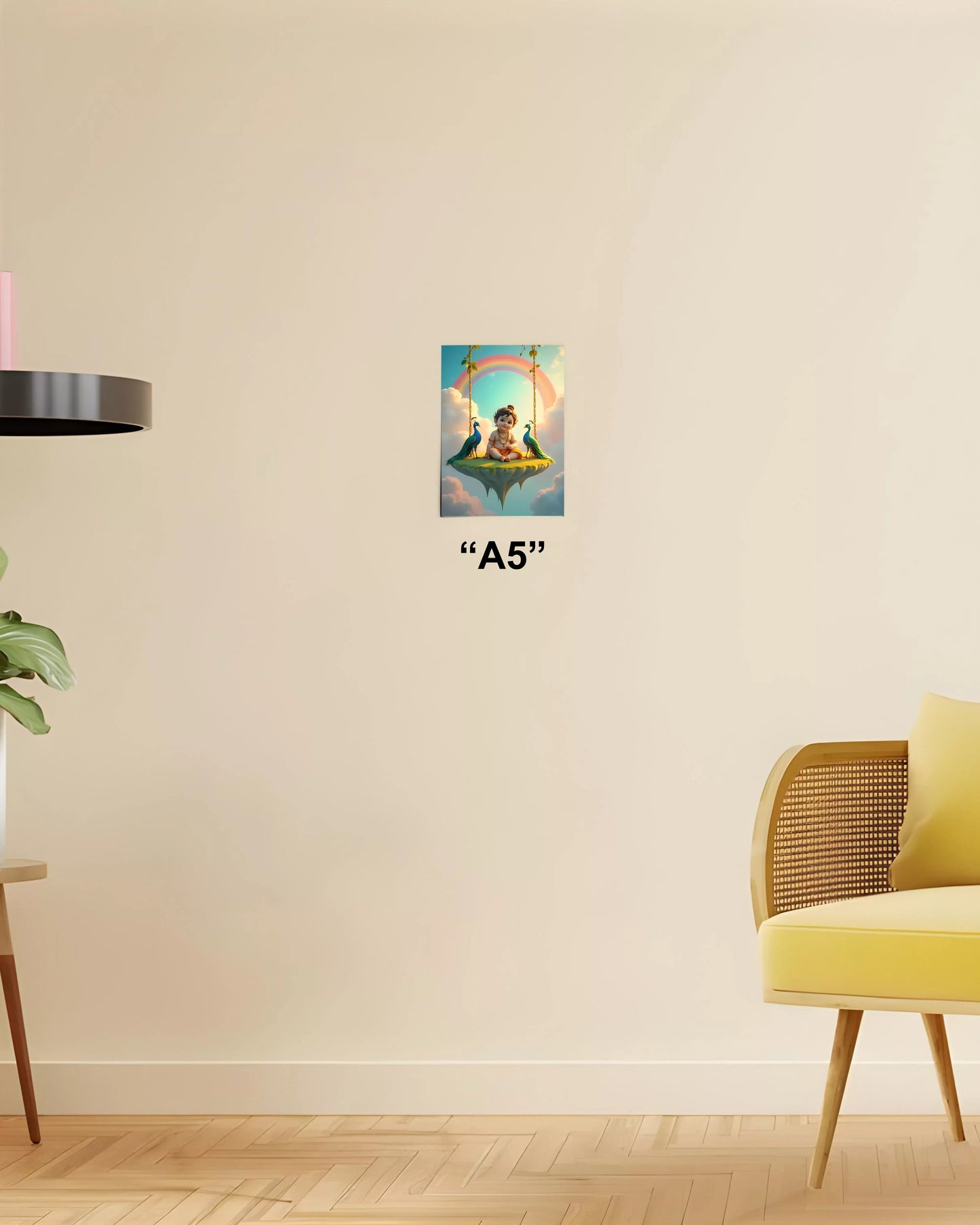 Bal Krishna on Swing – Devotional Wall Poster A5 Size - Everanta