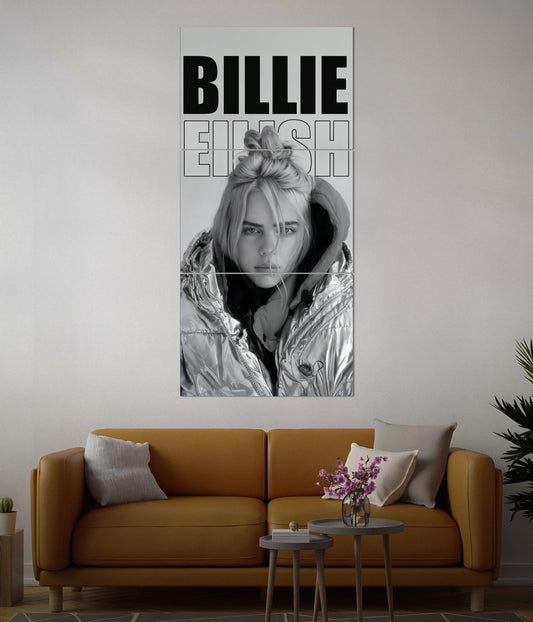 Billie Eilish Monochrome Split Poster in Living Room - Everanta