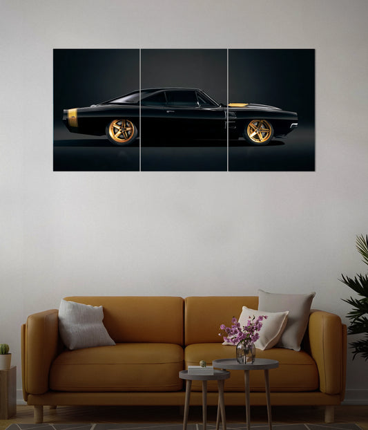 Black & Gold - Tusk Muscle Car Split Poster in Living Room - Everanta