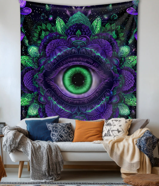 Cosmic All-Seeing Eye Psychedelic Wall Tapestry in Living Room - Everanta
