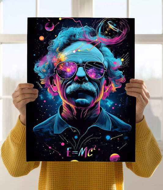 Cosmic Genius – E=mc² Einstein Trippy Poster Holding Image - Everanta