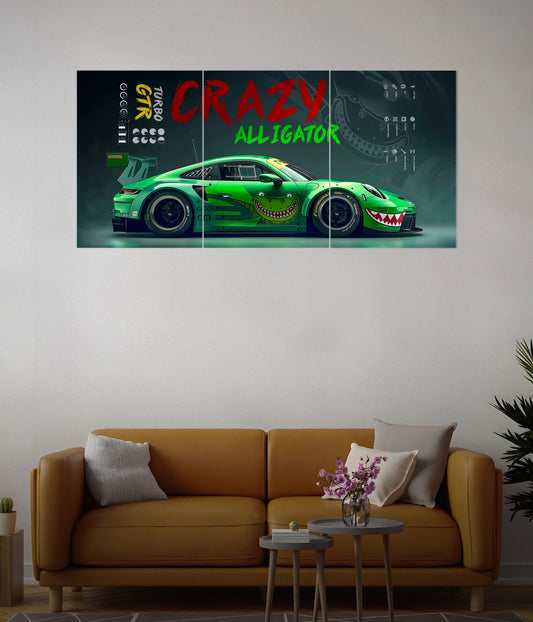 Crazy Alligator – Turbo GTR Car Split Poster in Living Room - Everanta