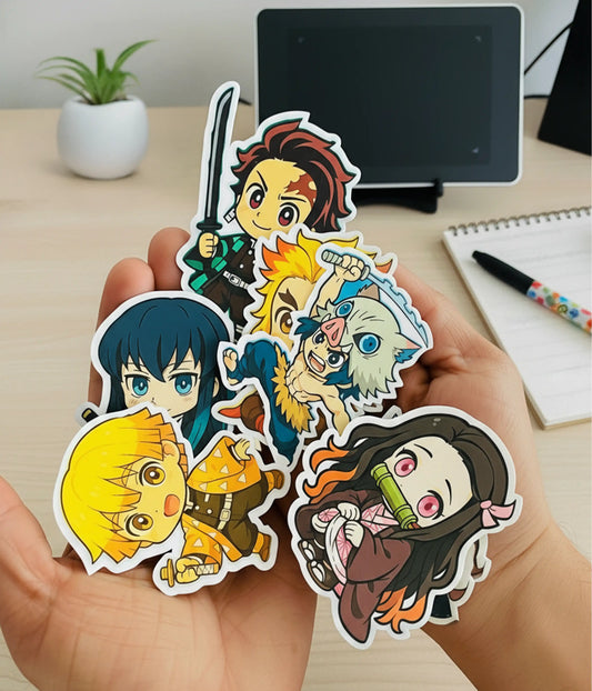 Demon Slayer Chibi Characters Sticker Pack in Hand - Everanta
