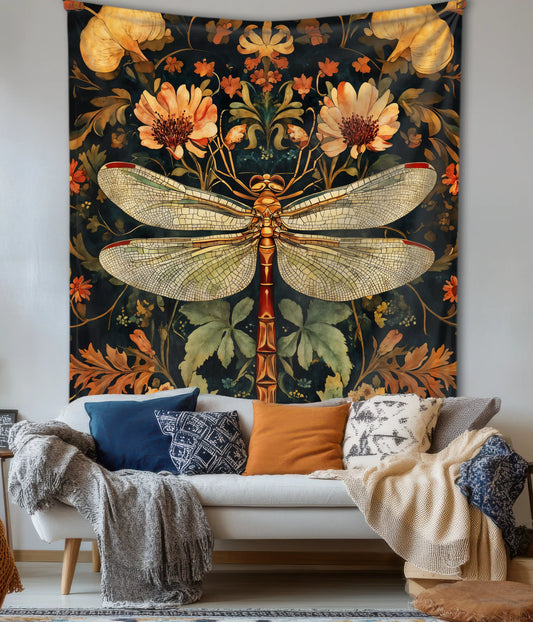 Dragonfly Garden – Harmony Wall Tapestry on Wall - Everanta