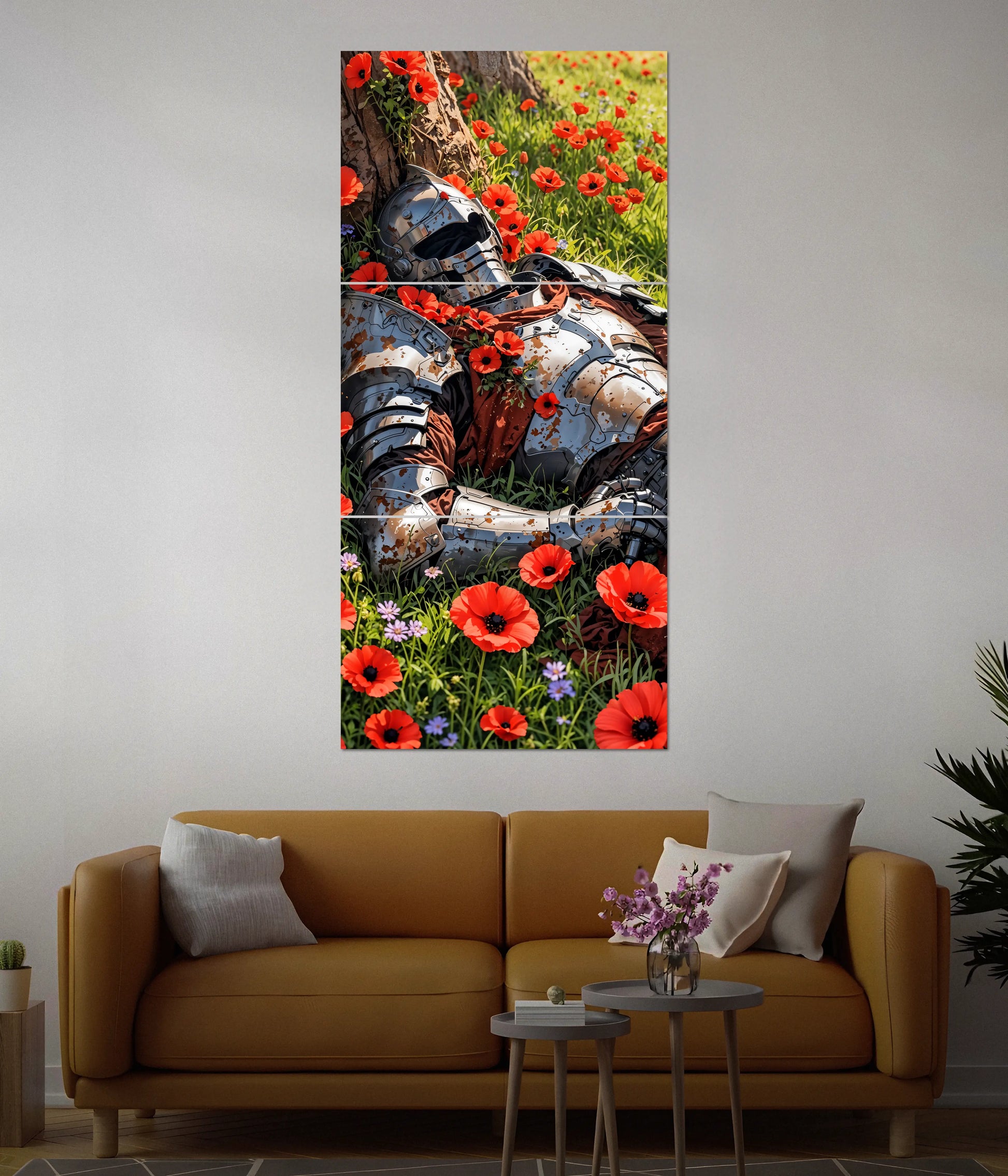Fallen Warrior in Poppy Field – Anime Split Poster - Everanta