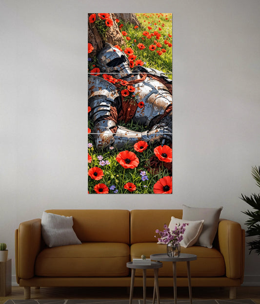 Fallen Warrior in Poppy Field – Anime Split Poster - Everanta