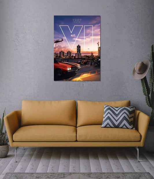 GTA 6 Sunset Cityscape Gaming Wall Poster on Wall - Everanta