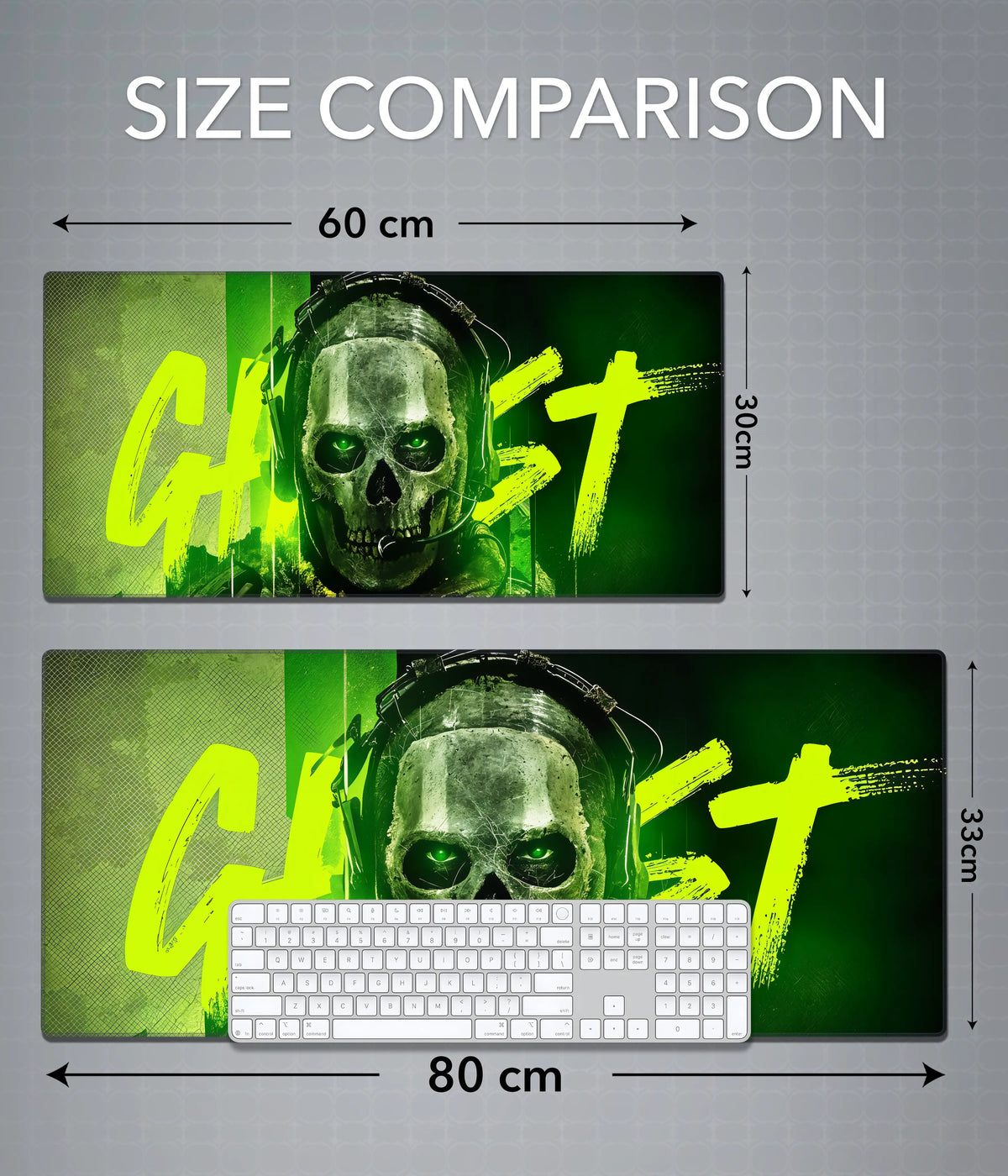 Ghost Desk Mat – Call of Duty Inspired Extended Gaming Mouse Pad Size Comparison - Everanta