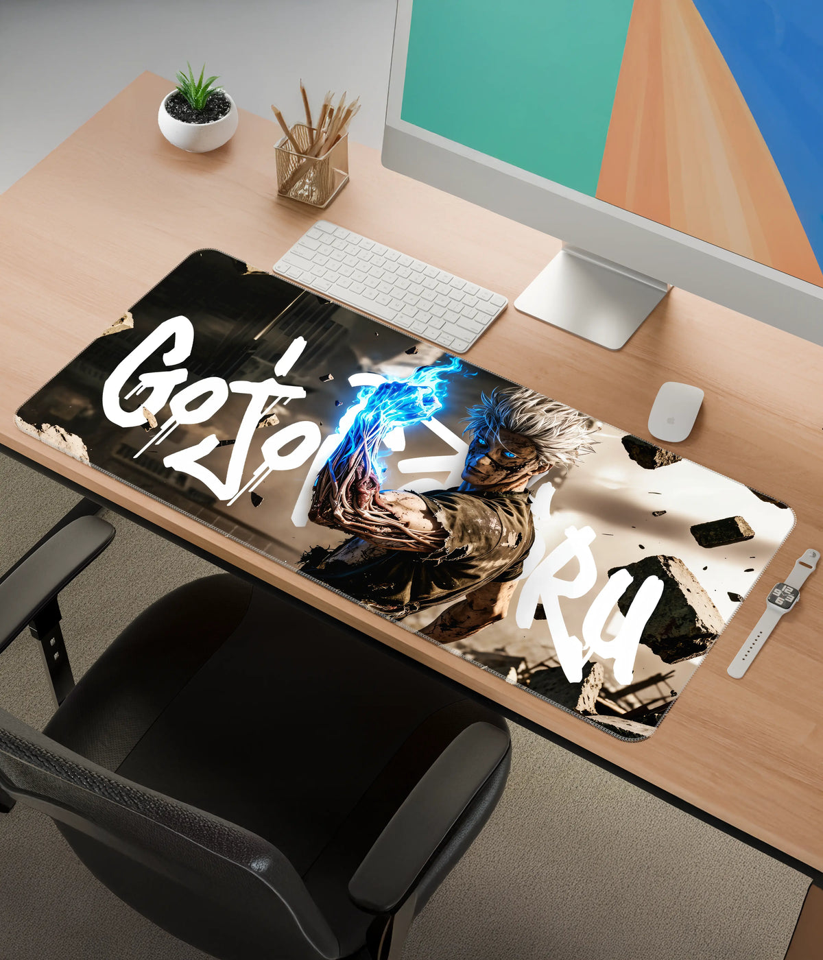 Gojo Satoru Desk Mat – Anime Extended Gaming Pad Side View - Everanta