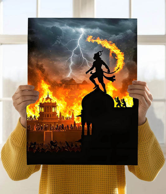 Hanuman Ji Burns Lanka – Ramayana Wall Poster Holding Image - Everanta