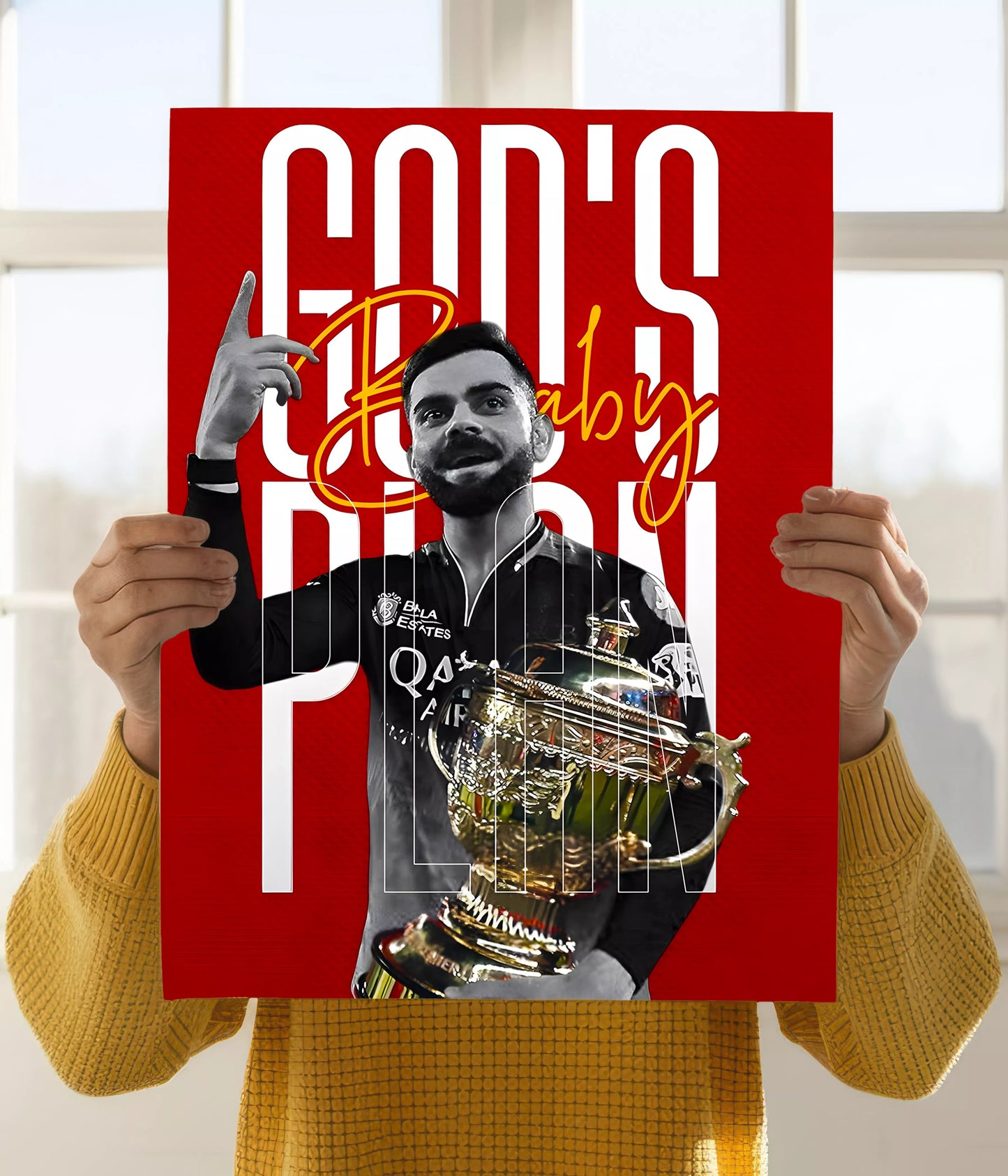 IPL 2025 Victory - Virat Kohli Poster Holding Image - Everanta