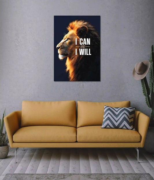 I Can and I Will Lion Motivational Wall Poster on Wall - Everanta