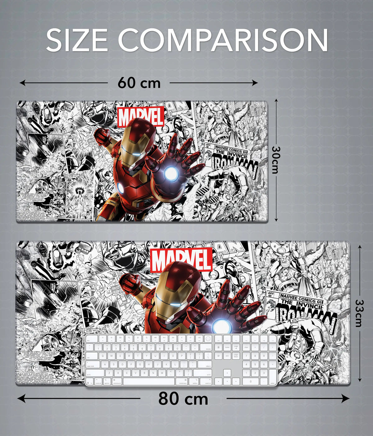 Iron Man Marvel Desk Mat – Extended Gaming Mouse Pad Size Comparison - Everanta