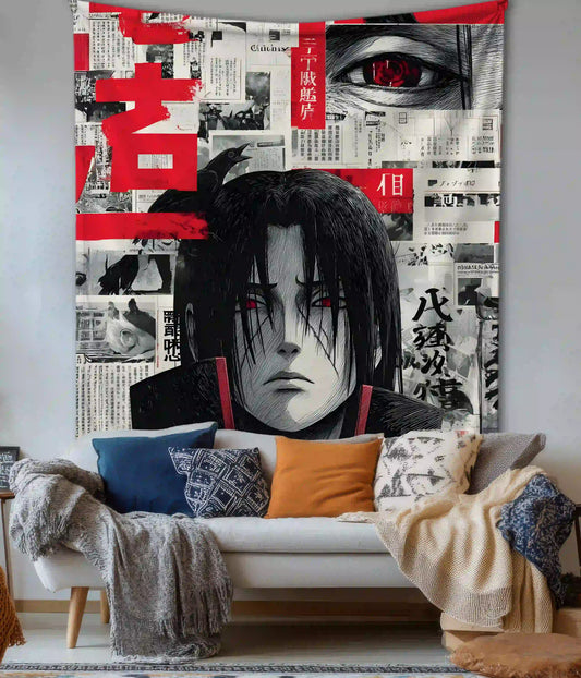 Itachi Uchiha Manga Collage Tapestry in Living Room - Everanta