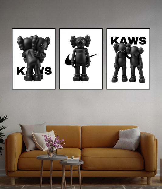 KAWS Black & White 3-Piece Wall Poster Set - Everanta
