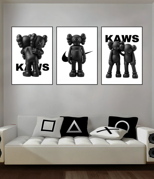 KAWS Black & White 3-Piece Wall Poster Set Main Image - Everanta
