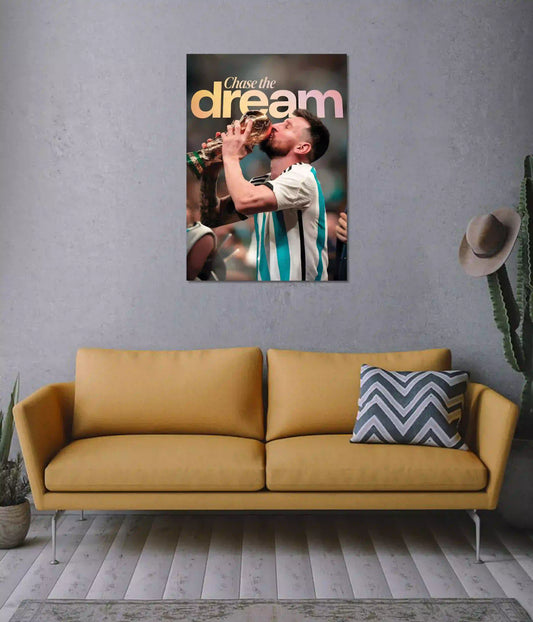 Lionel Messi "Chase the Dream" World Cup Poster on Wall - Everanta