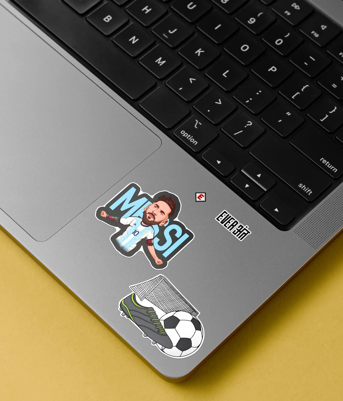 Lionel Messi Football Stickers Pack on Laptop Front - Everanta
