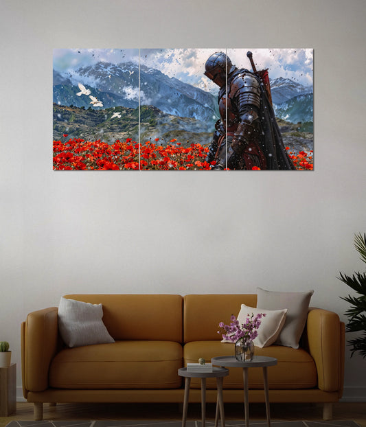 Lone Warrior in Scarlet Field – Split Poster - Everanta