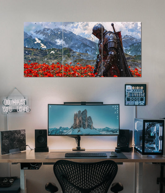 Lone Warrior in Scarlet Field – Split Poster Main Image - Everanta