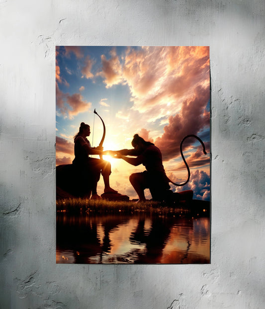 Lord Hanuman and Ram in Divine Light Metal Poster