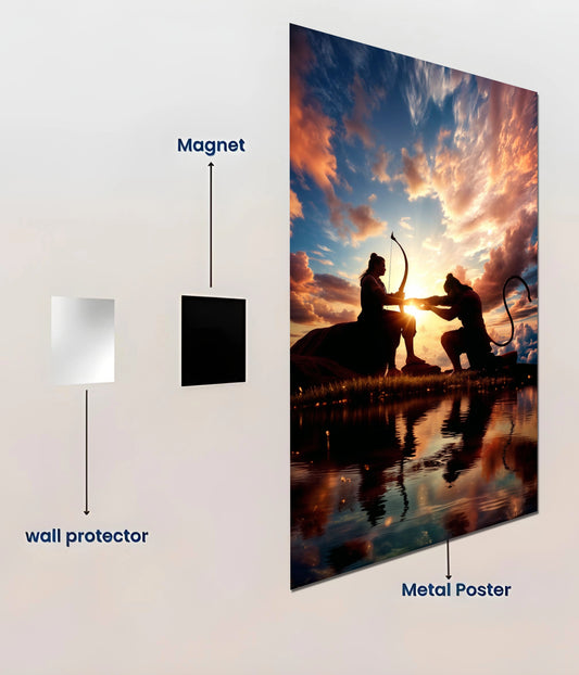 Lord Hanuman and Ram in Divine Light Metal Poster Magnets