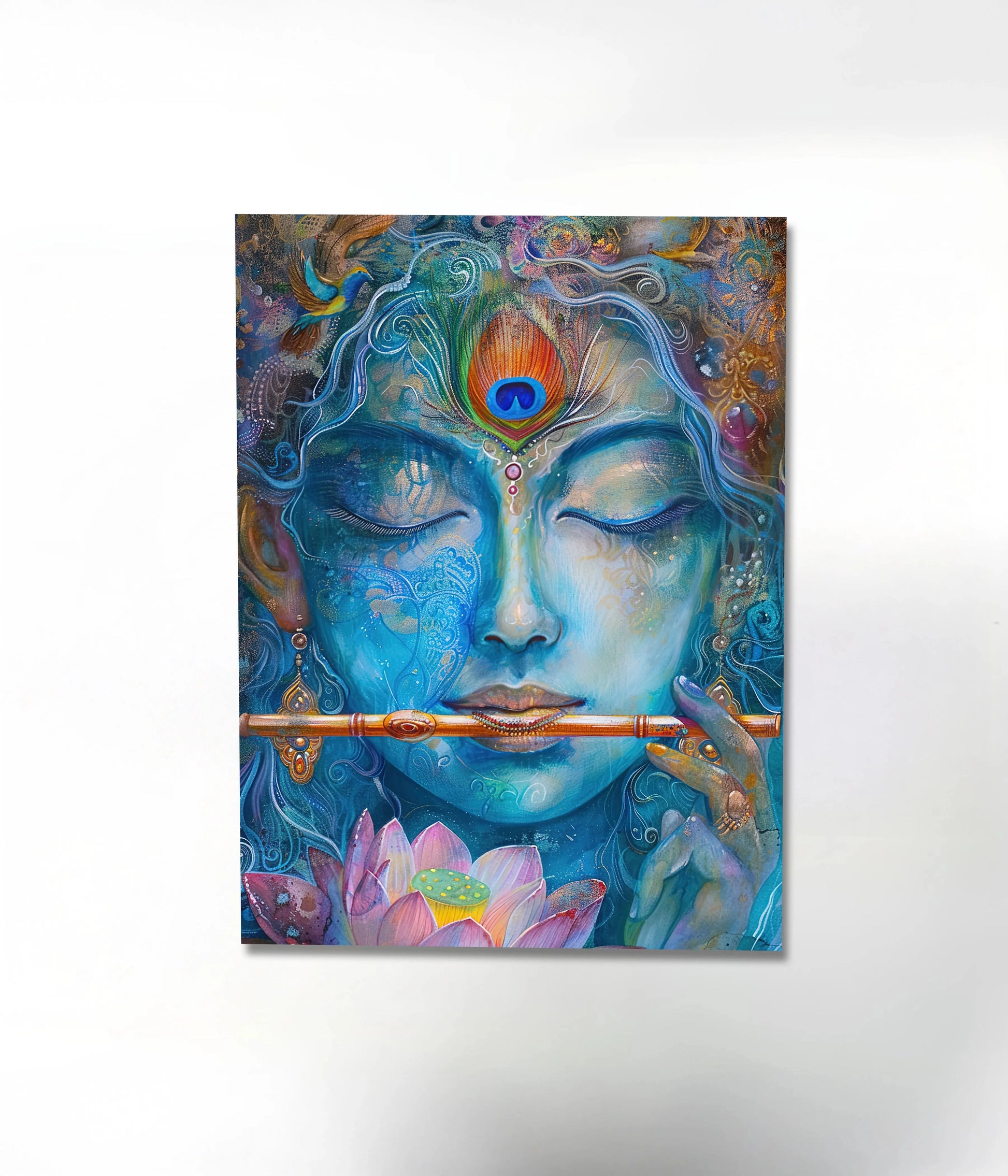 Lord Krishna Holding Flute Metal Poster 11.7x15.7 inches