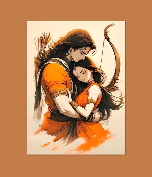 Lord Ram and Sita Hug – Eternal Love & Devotion Poster Main Image - Everanta
