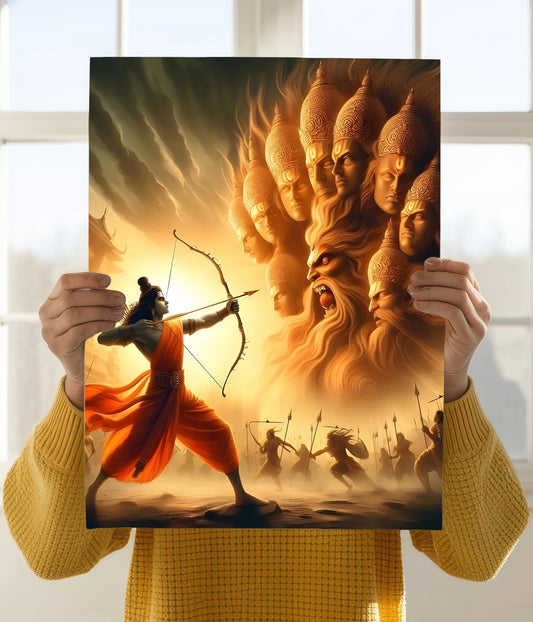 Lord Rama vs Ravana – The Ten-Headed Duel Wall Poster Holding Image - Everanta