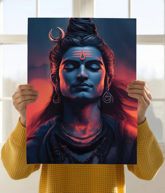 Lord Shiva Meditating in Firelight – Devotional Poster holding Image - Everanta