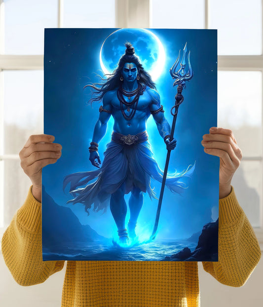 Lord Shiva Under Moonlight – Devotional Poster Holding Image - Everanta