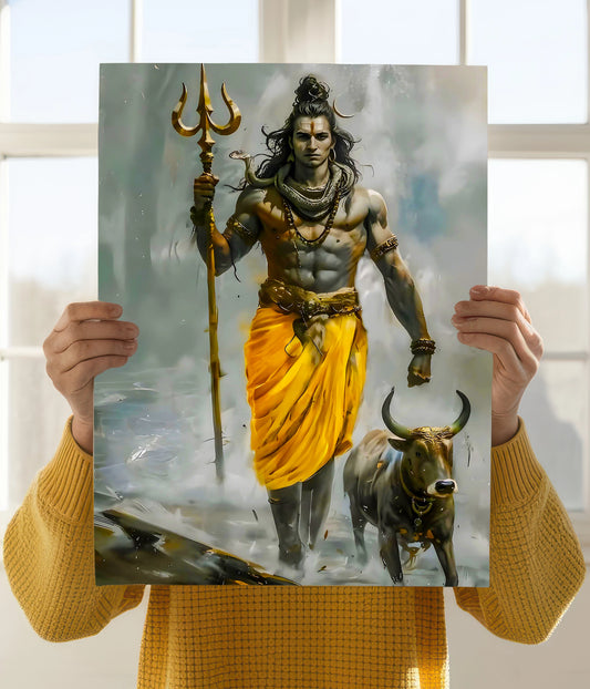 Lord Shiva Walking with Nandi – Devotional Poster Holding Image - Everanta