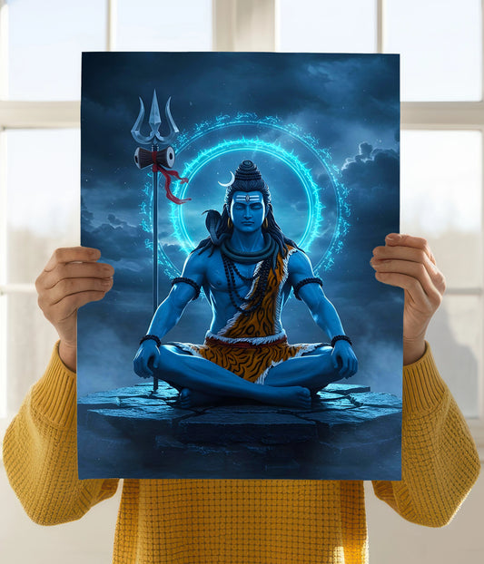 Lord Shiva in Meditation with Trishul – Devotional Poster Holding Image - Everanta