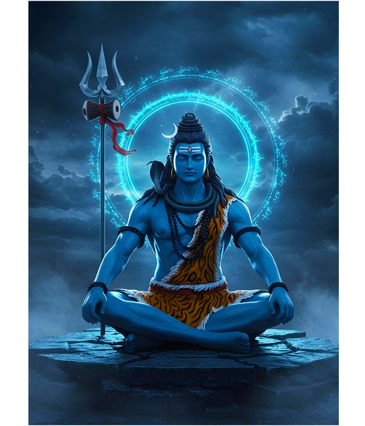 Lord Shiva in Meditation with Trishul – Devotional Poster Main Image - Everanta