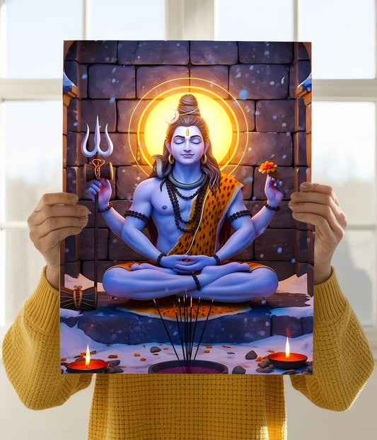 Lord Shiva in Temple – Devotional Poster Holding Image - Everanta