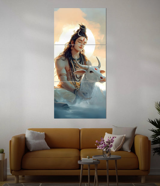 Lord Shiva with Nandi – Devotional Split Poster in Living Room - Everanta