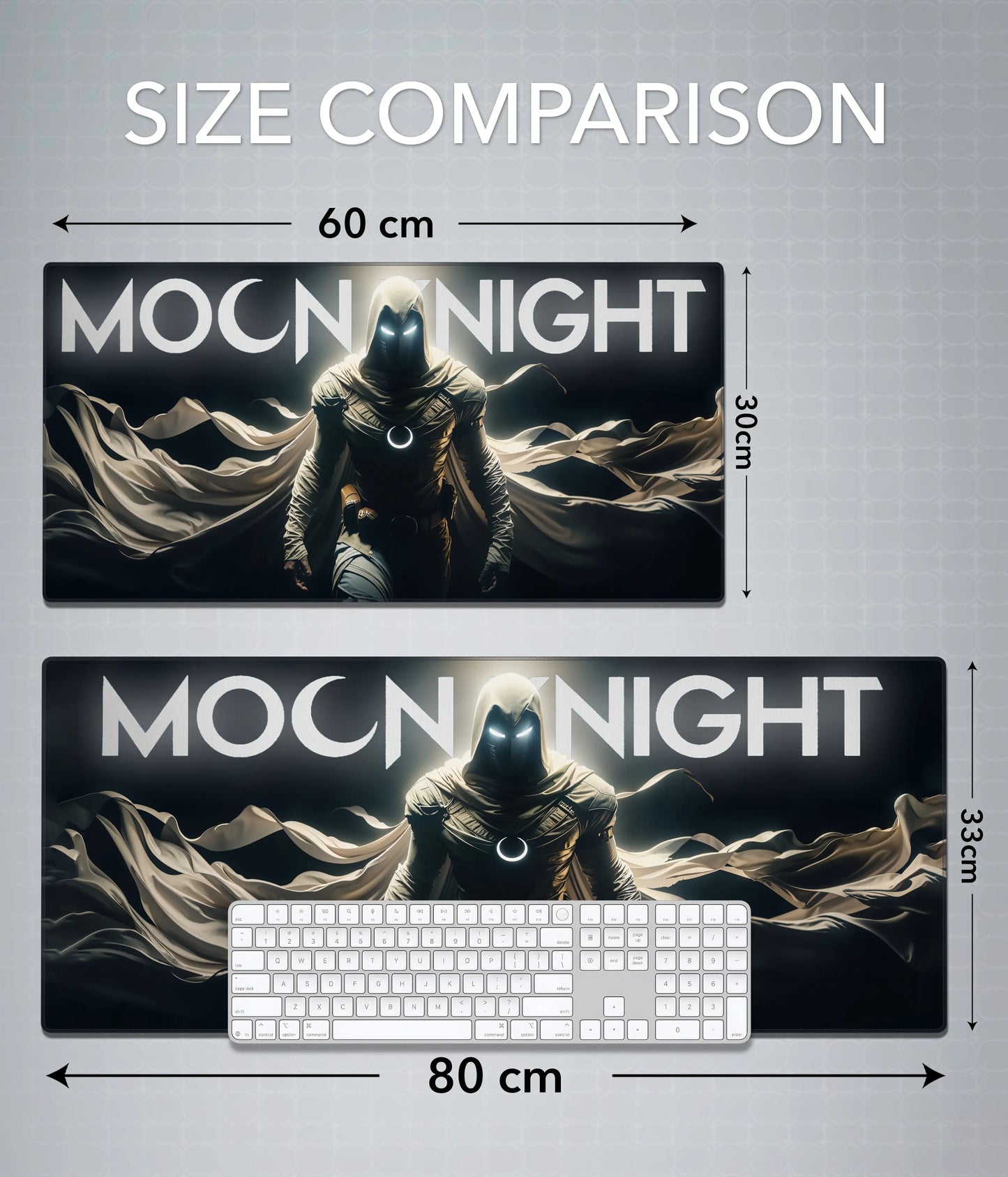 Moon Knight Desk Mat – Extended Gaming & Office Mouse Pad Size Comparison - Everanta