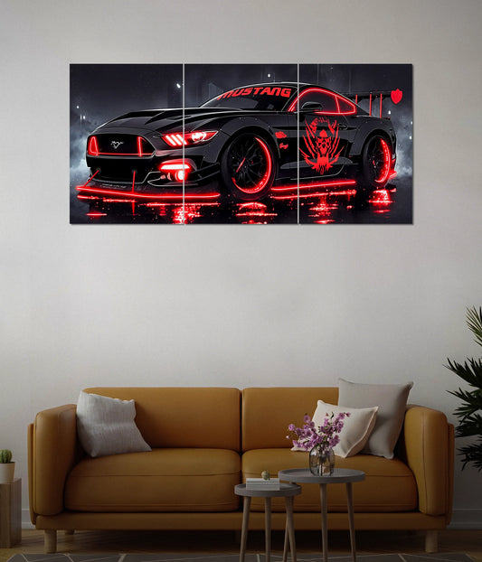 Neon Red Mustang – Futuristic Split Wall Poster Main Image - Everanta