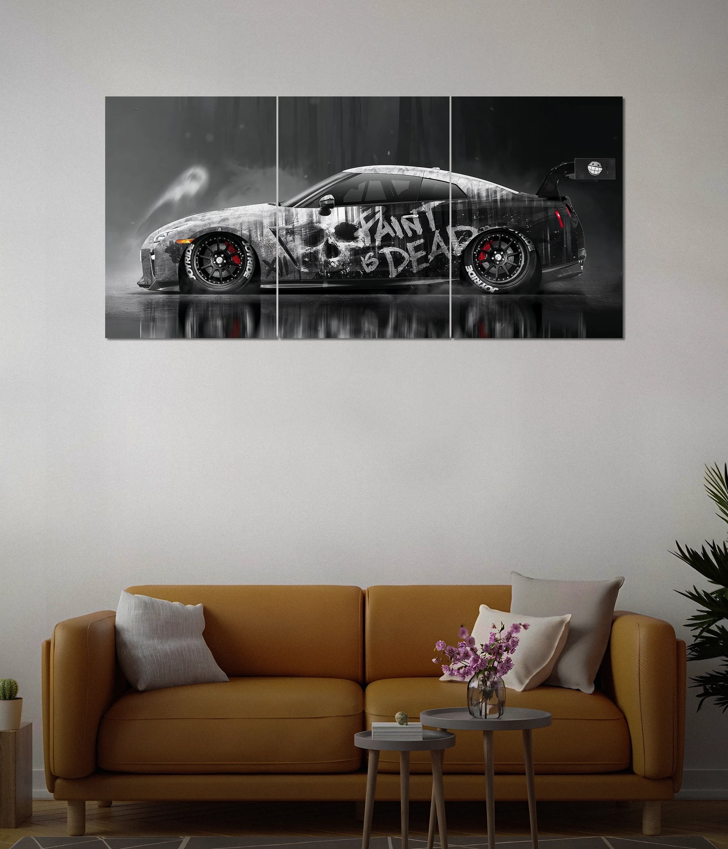 Nissan GT-R Skull Graffiti – Car Split Wall Poster in Living Room - Everanta