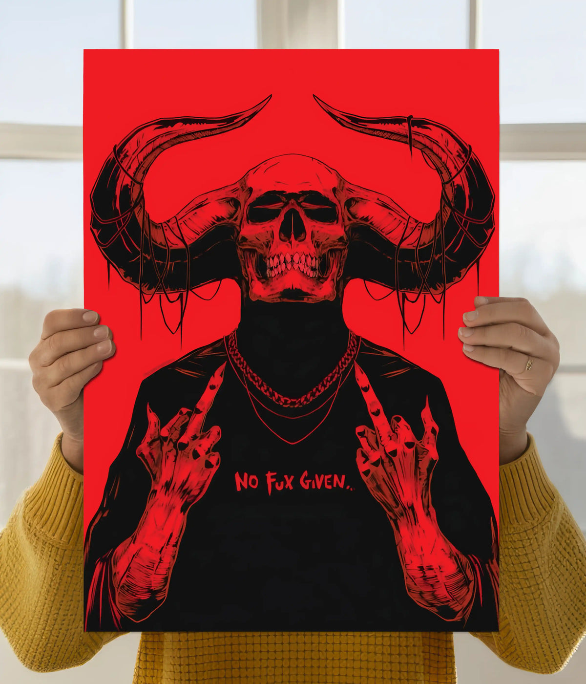 No Fux Given – Bold Red Aesthetic Wall Poster Main mage - Everanta