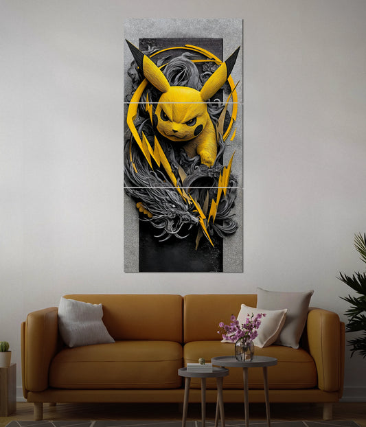 Pikachu Lightning Strike – Epic Anime Split Poster in Living Room - Everanta