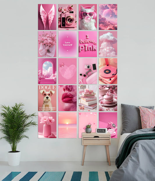 Pink Aesthetic Poster Set of 20 – Wall Collage Kit - Everanta