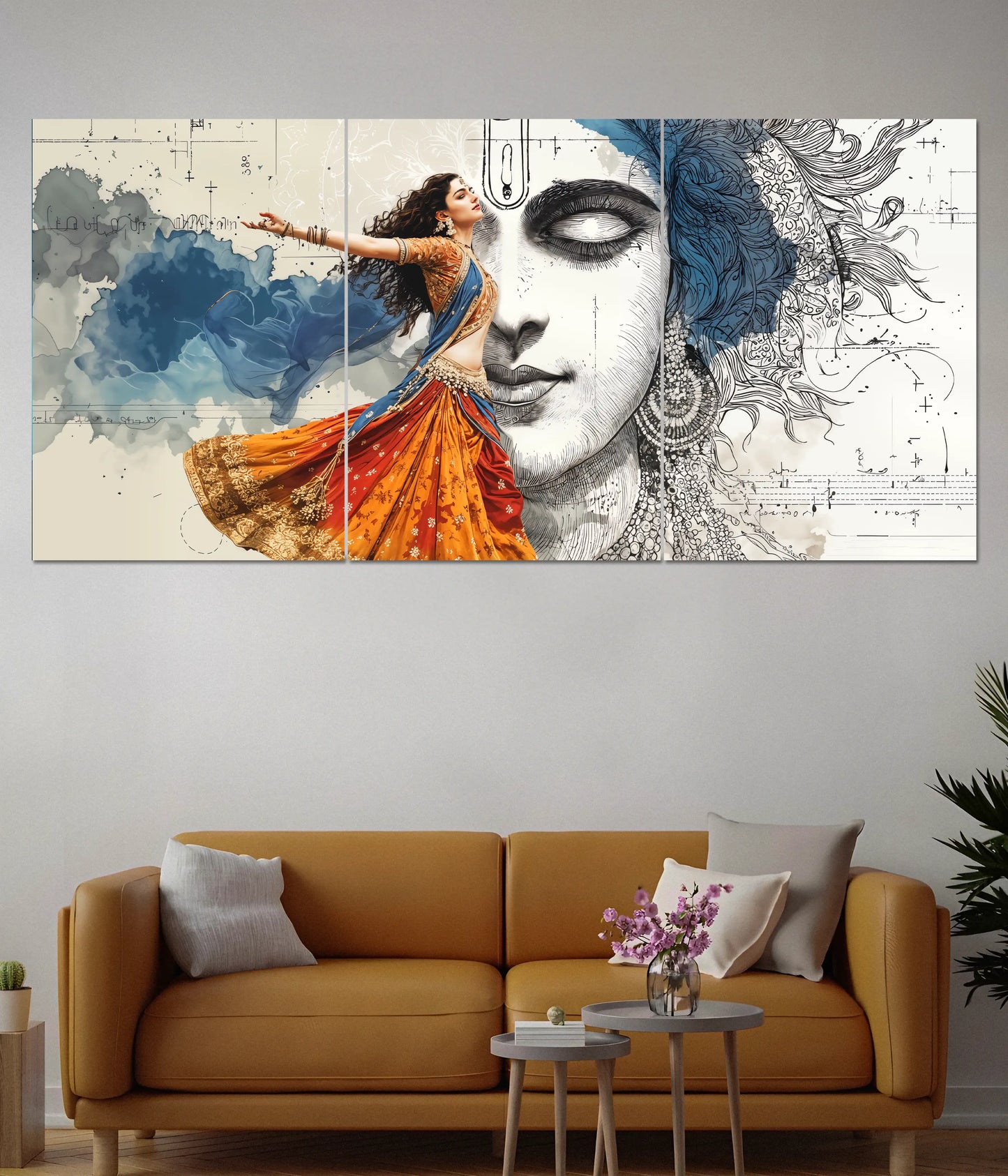 Radha Krishna Divine Dance Split Poster - Everanta