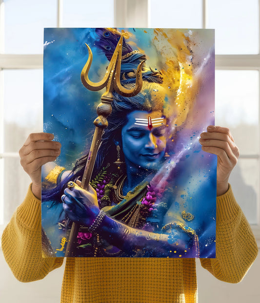 Radiant Cosmic Energy – Mahadev Devotional Poster Holding Image - Everanta